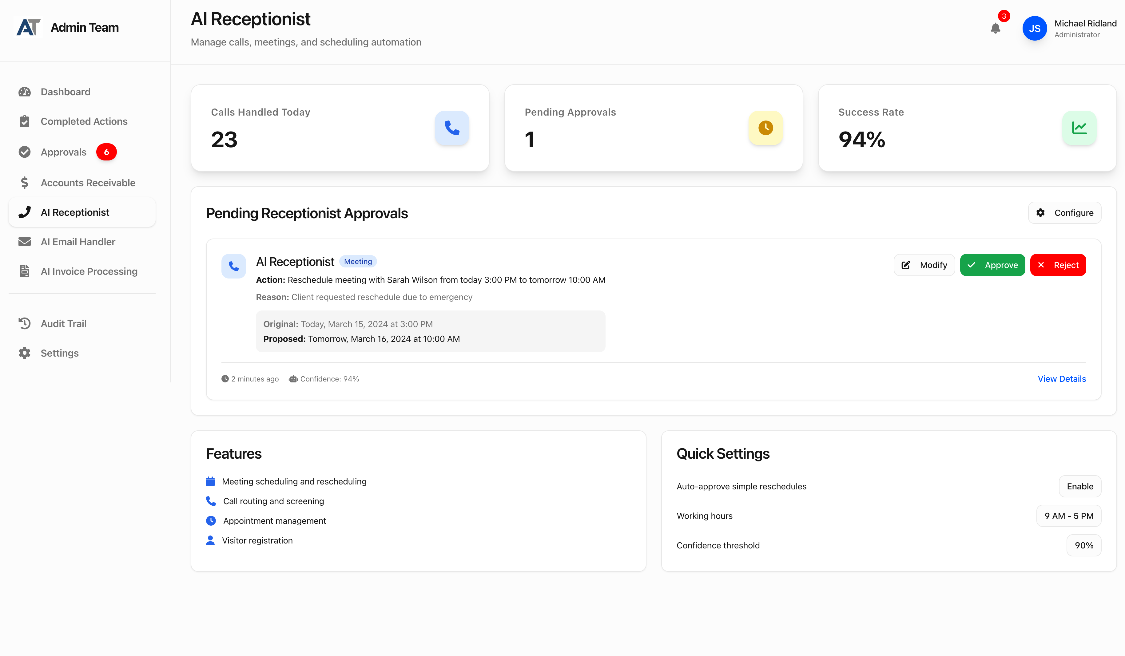 AI Receptionist in action